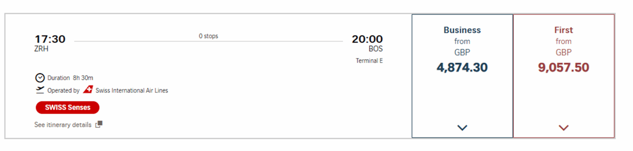 Zurich to Boston pricing