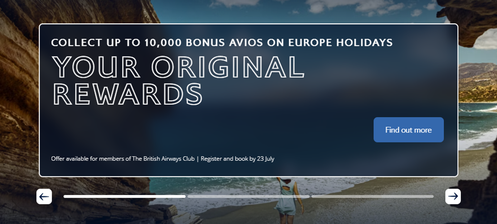 new BA holidays offer 10,000 bonus Avios